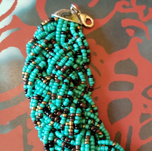 Vintage Turquoise Bracelet Braided a Glass Beads. - Picture 5 of 6